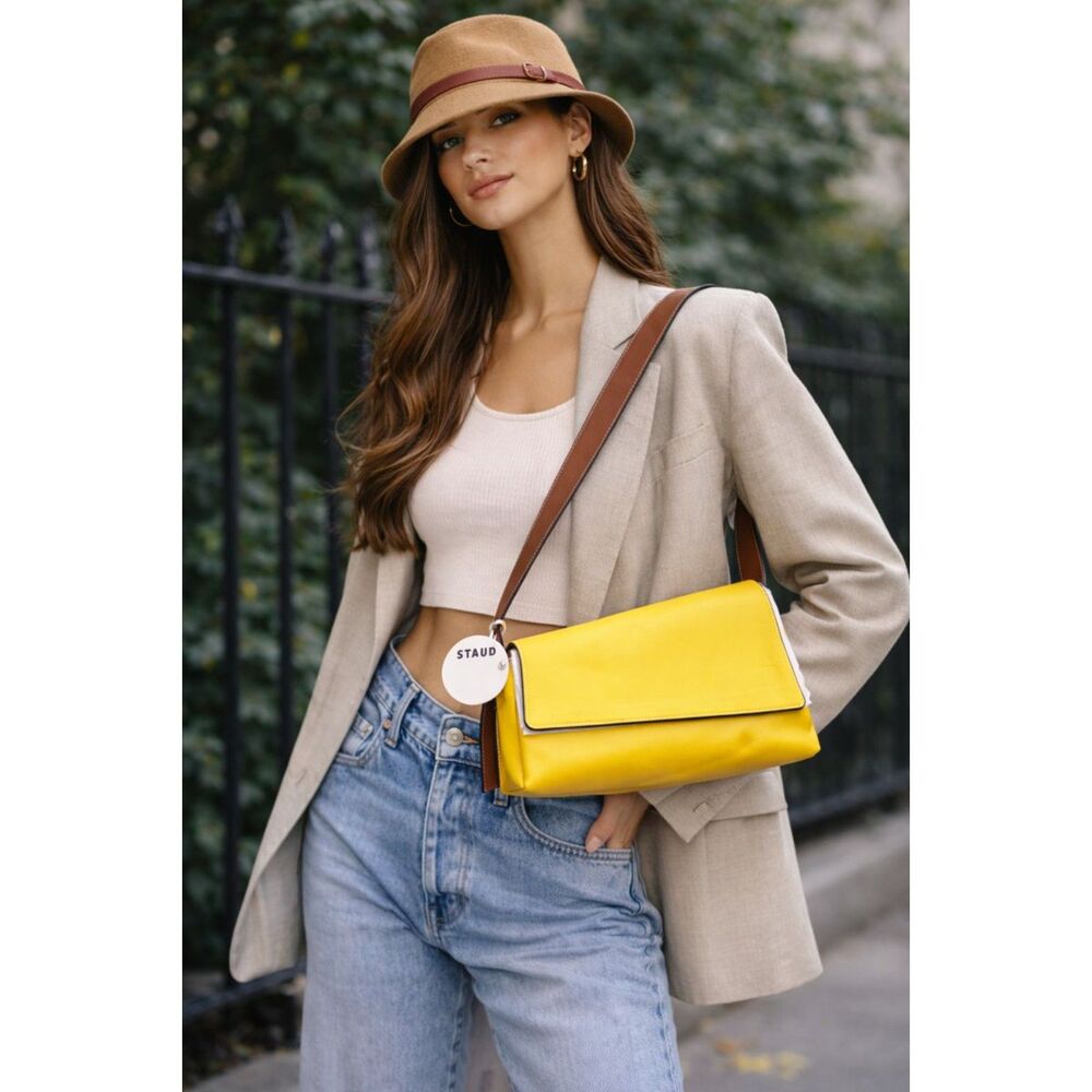 NEW NWT STAUD Acute Leather Shoulder Bag Goldie